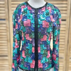 Vintage Silk Sequined Evening Jacket Size S